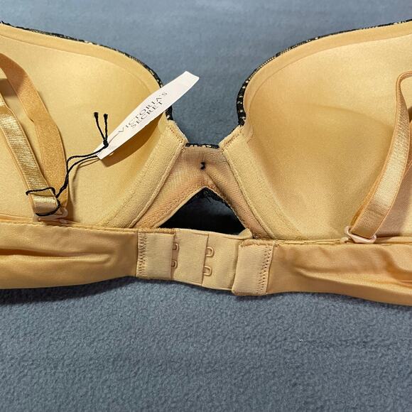 Victoria's Secret Bra 34B Gold Miraculous Plunge Padded 2 Cup Push Up Bombshell - Picture 6 of 10